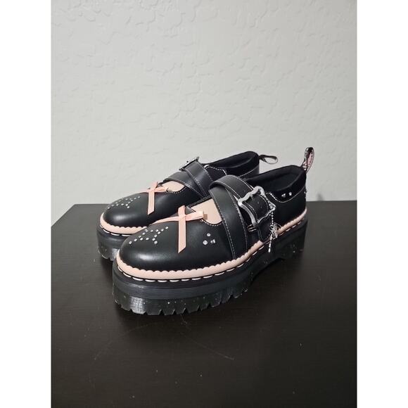 Dr. Martens Doc Martens Kemsley Mary Jane Platform Shoe Black Powder Pink Sz 11 - Picture 1 of 8